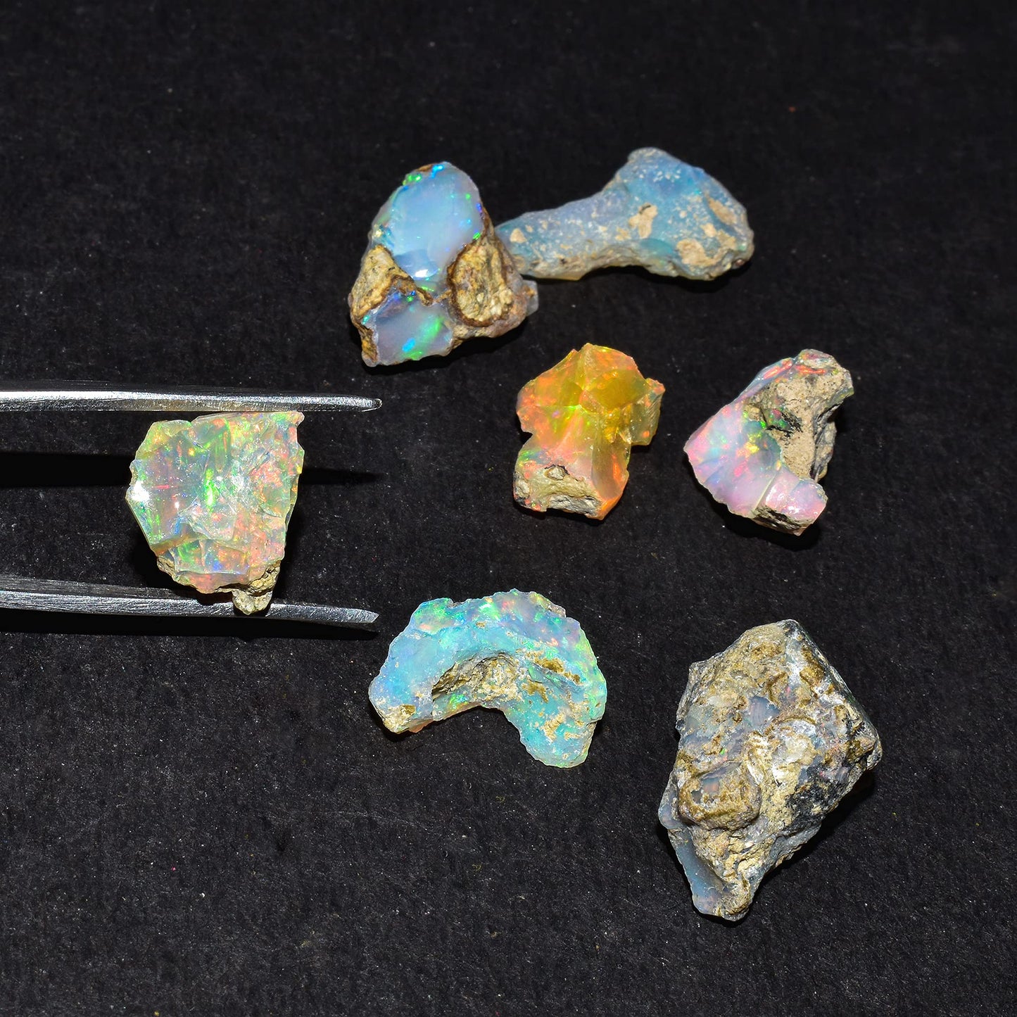 QNAVIC 7pcs AA+ Natural Raw Ultra Mix Fire Ethiopian Opal Rough Gemstone, Chakra Healing Crystal, Rough Crystals and Gemstone, October Birthstone, Jewelry Making, Birthday Gifts, DIY Crafts