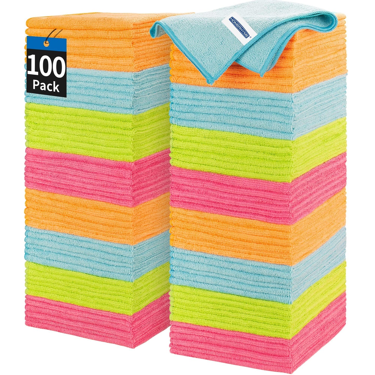 HOMERHYME Microfiber Cleaning Cloth, 100 Pack Cleaning Rags, 12" x 12" Shop Towels, Lint Free Reusable All Purpose Microfiber Towels for Cars Kitchen House Office Automotive