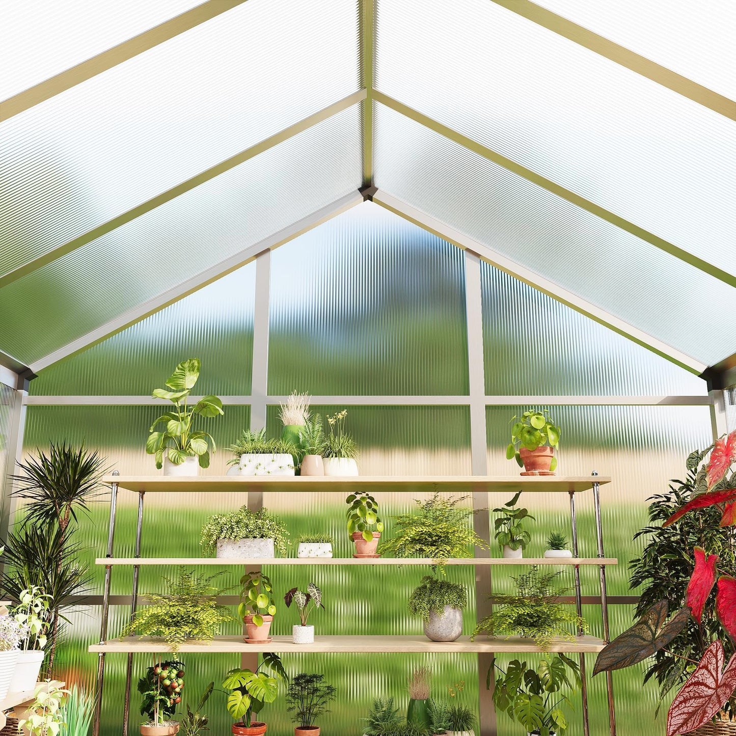8x10 FT Greenhouse for Outdoors, Polycarbonate Greenhouse with Roof Vent, Ground Nails, Lockable Push Door, Aluminum Large Walk-in Green House for Outside Garden Backyard, Patio, Lawn, Silver
