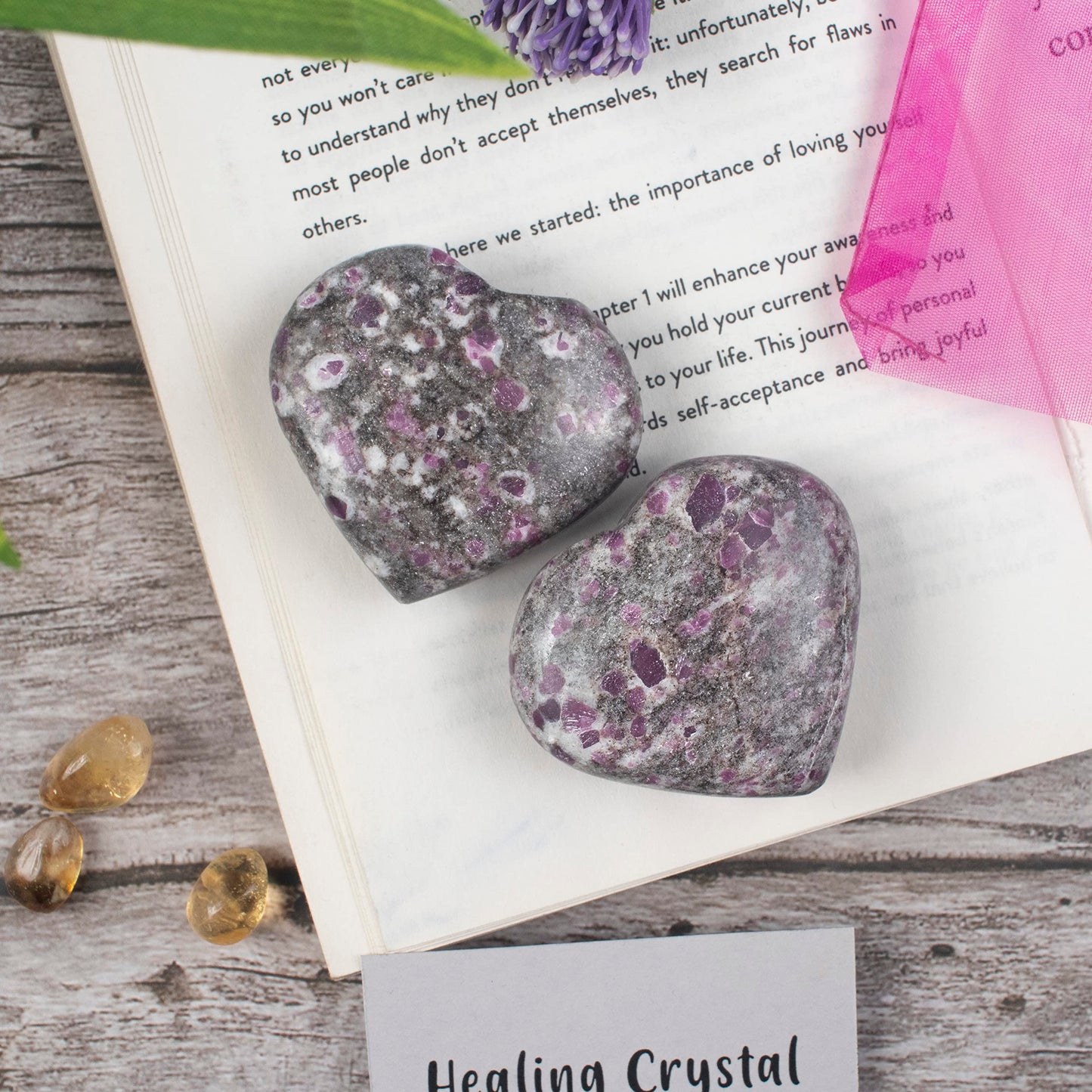 Crocon 50mm Ruby metrix Heart Stone Big Heart Shape Puff Stones Set 450+ Carats Pocket Crystal Healing Tumble Collection Palm Worry Stone Good Luck Charm Meditation Gift Craft Home Decor