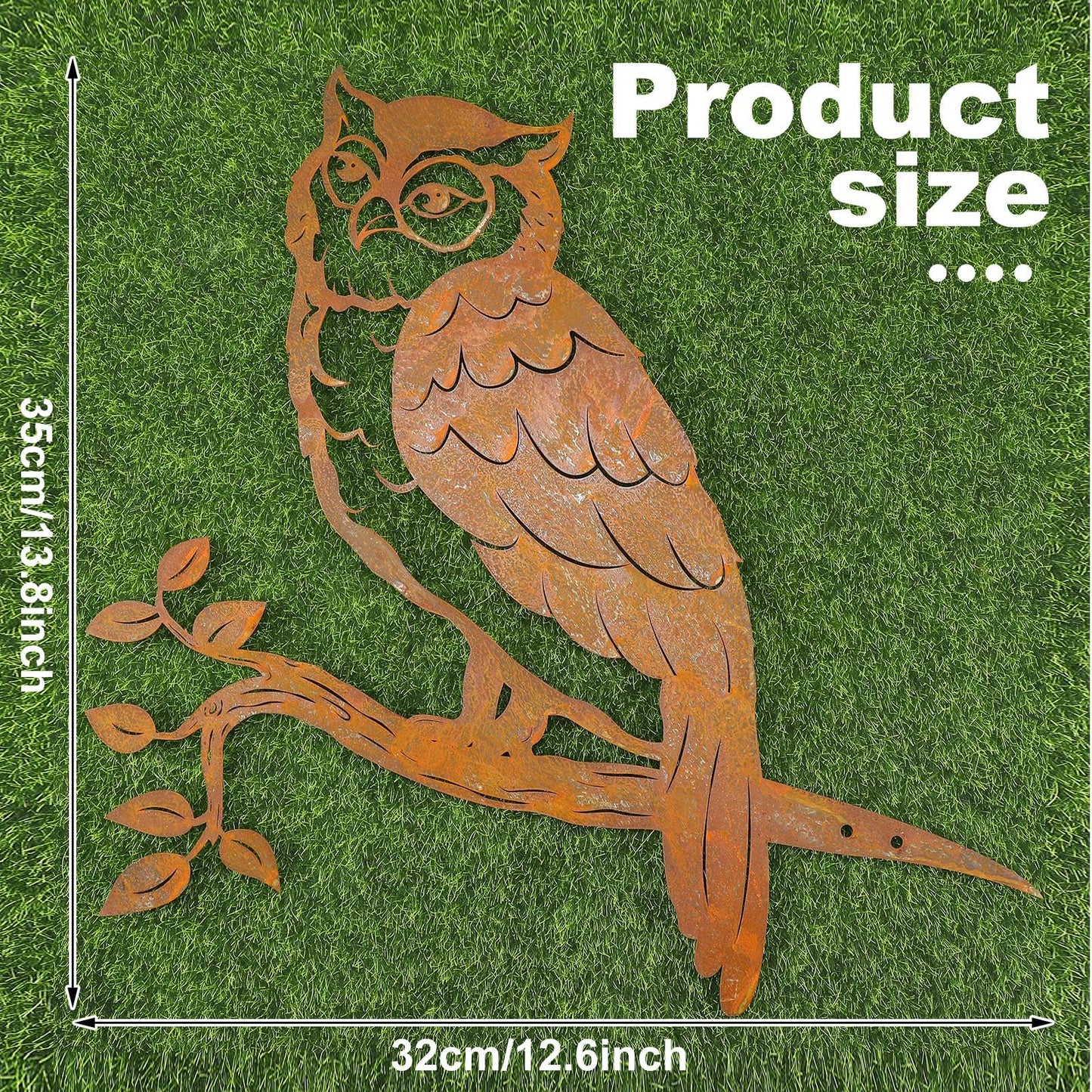 DoubleFill Rustic Copper Metal Owl Statue Outdoor Garden Decor Weather Resistant Rusty Metal Wall Art for Patio Lawn and Backyard Sculpture Gift