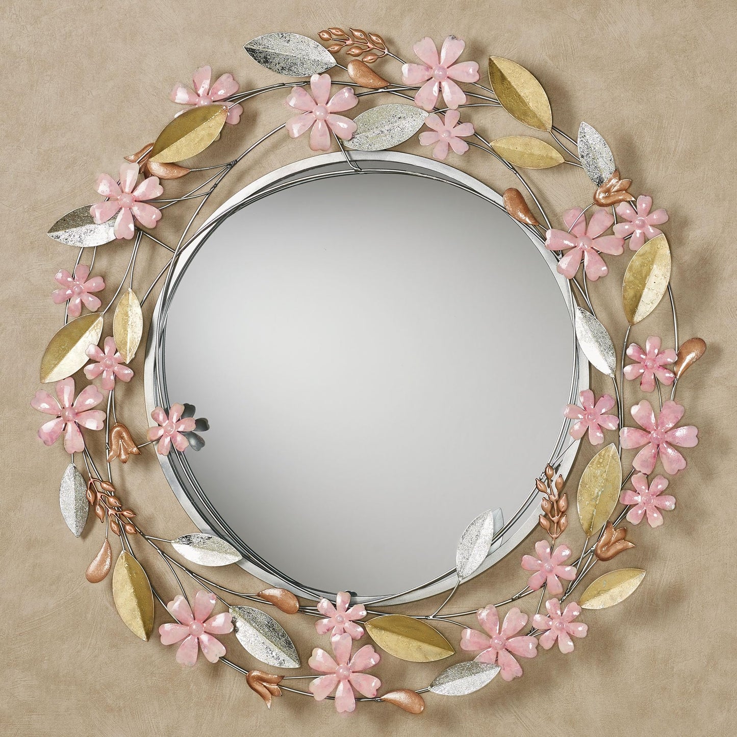 Touch of Class Wildflower Reflections Floral Round Wall Mirror Pink 33" Dia.x2 D