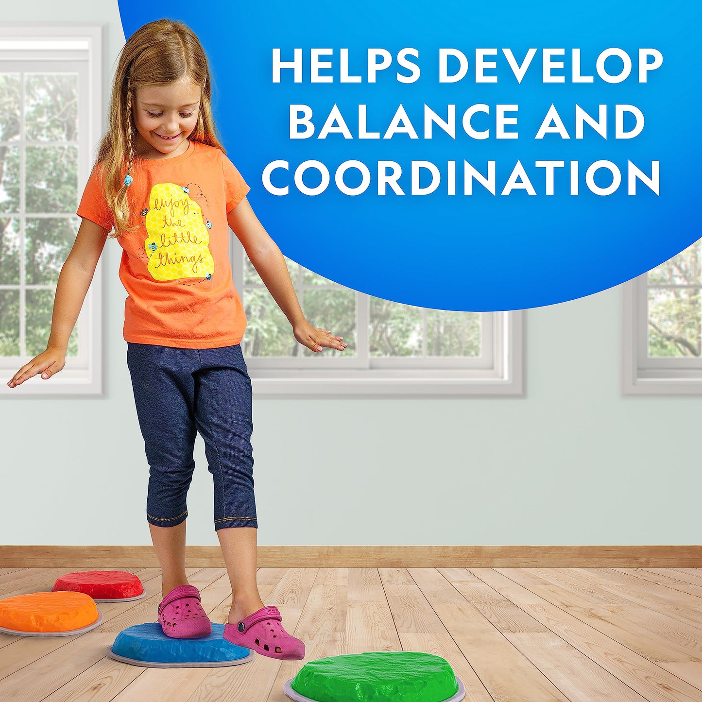 NATIONAL GEOGRAPHIC Stepping Stones for Kids – Durable Non-Slip Stones Encourage Toddler Balance & Gross Motor Skills, Indoor & Outdoor Toys, Obstacle Course, Gifts for Toddlers (Amazon Exclusive)