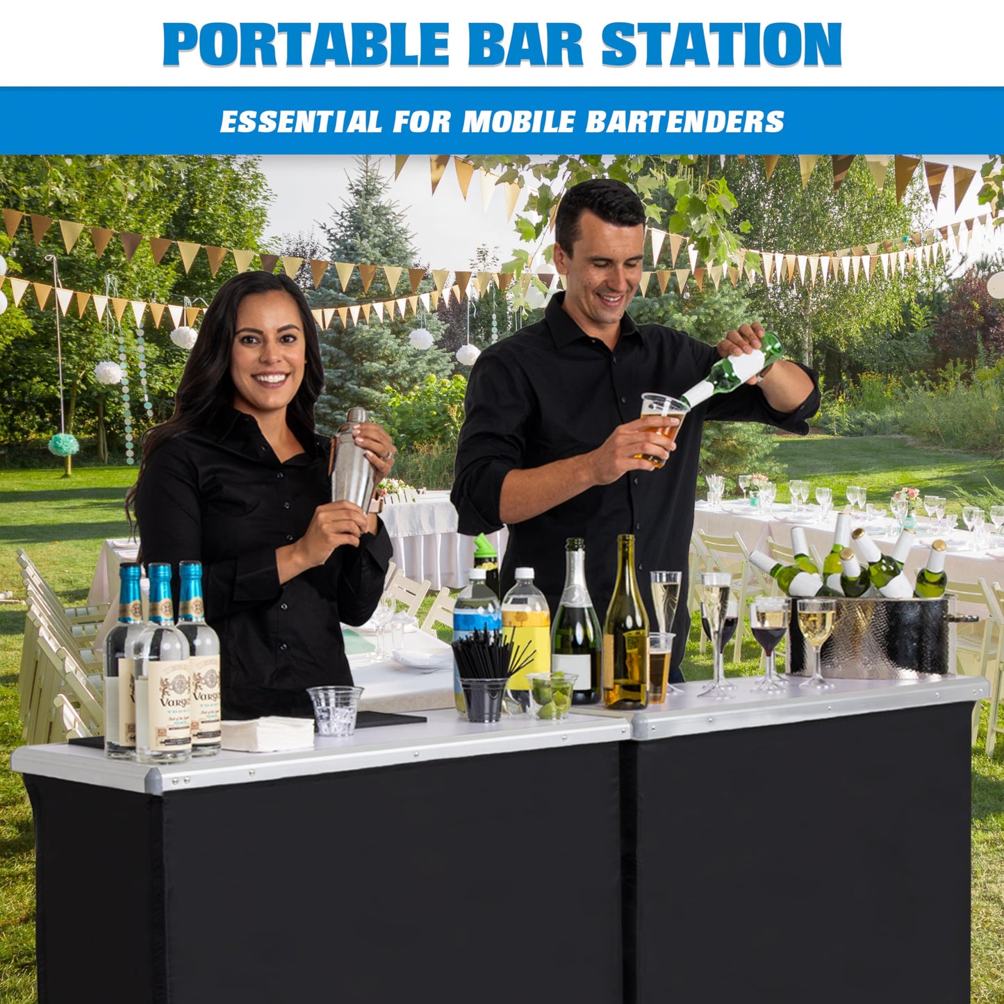GoBar Portable Double Bar Table Set - Mobile Bartender Station for Events - Includes Carrying Case - Standard or LED
