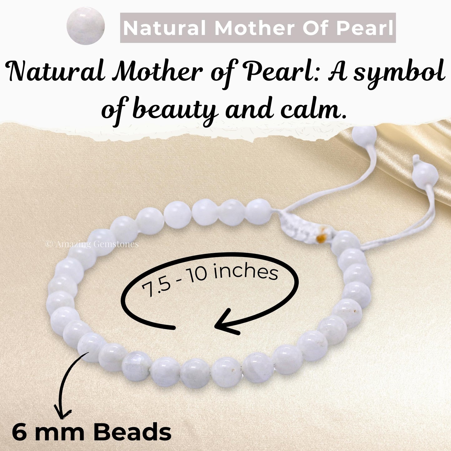 Amazing Gemstone Mother of Pearl Bracelet for Women Men's Gifts - Protection Healing Crystal Bracelet - 6mm Gemstones Beaded Adjustable Bracelet Pulseras Para Hombres Mujer Stocking Stuffers