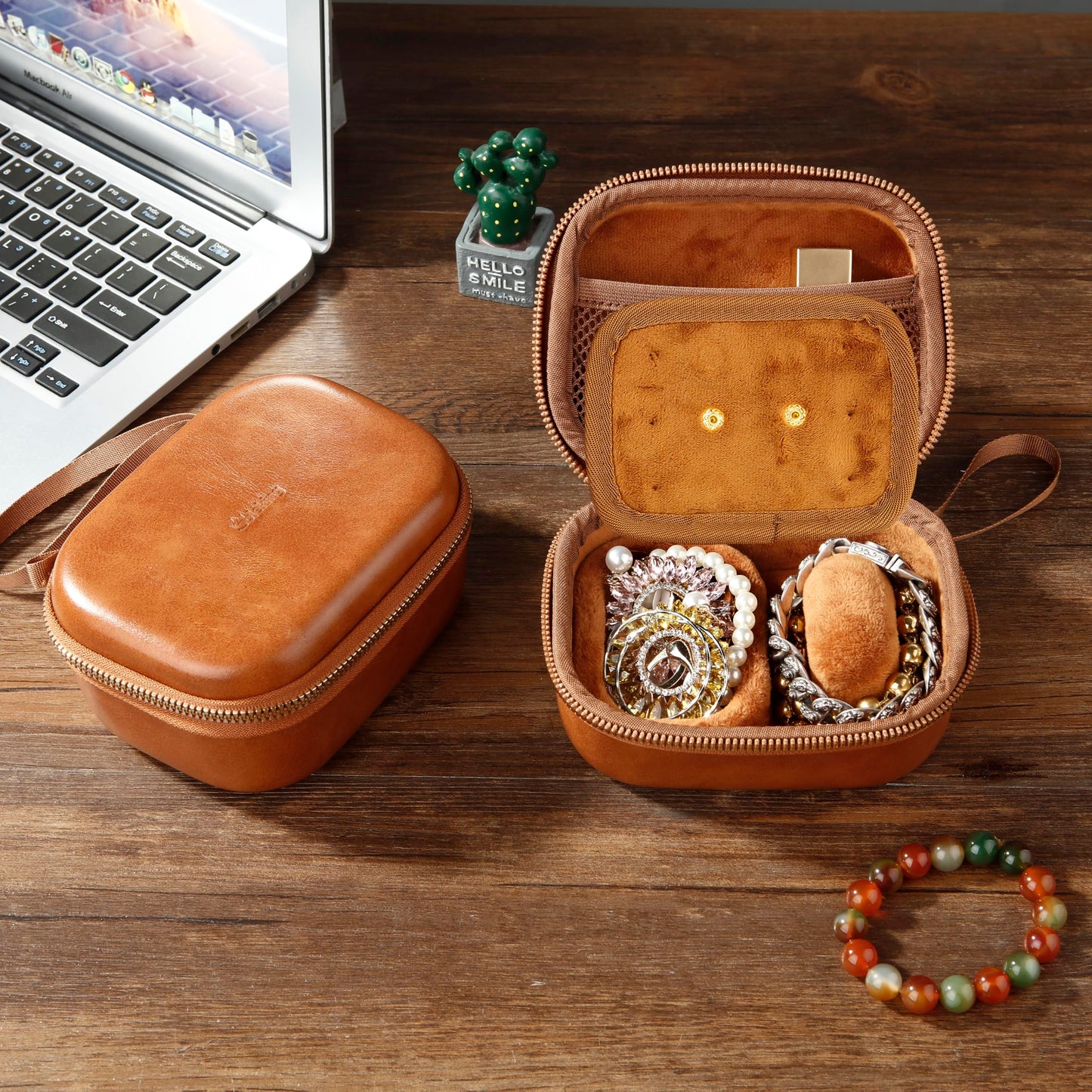 SoleKing Premium Leather Watch Travel Case Watch Box for AirPods & Apple Watch,Watch Storage and Jewelry Organizer Box for Smartwatches WristWatches,Jewelry, Ideal for Home Travel Gift Use