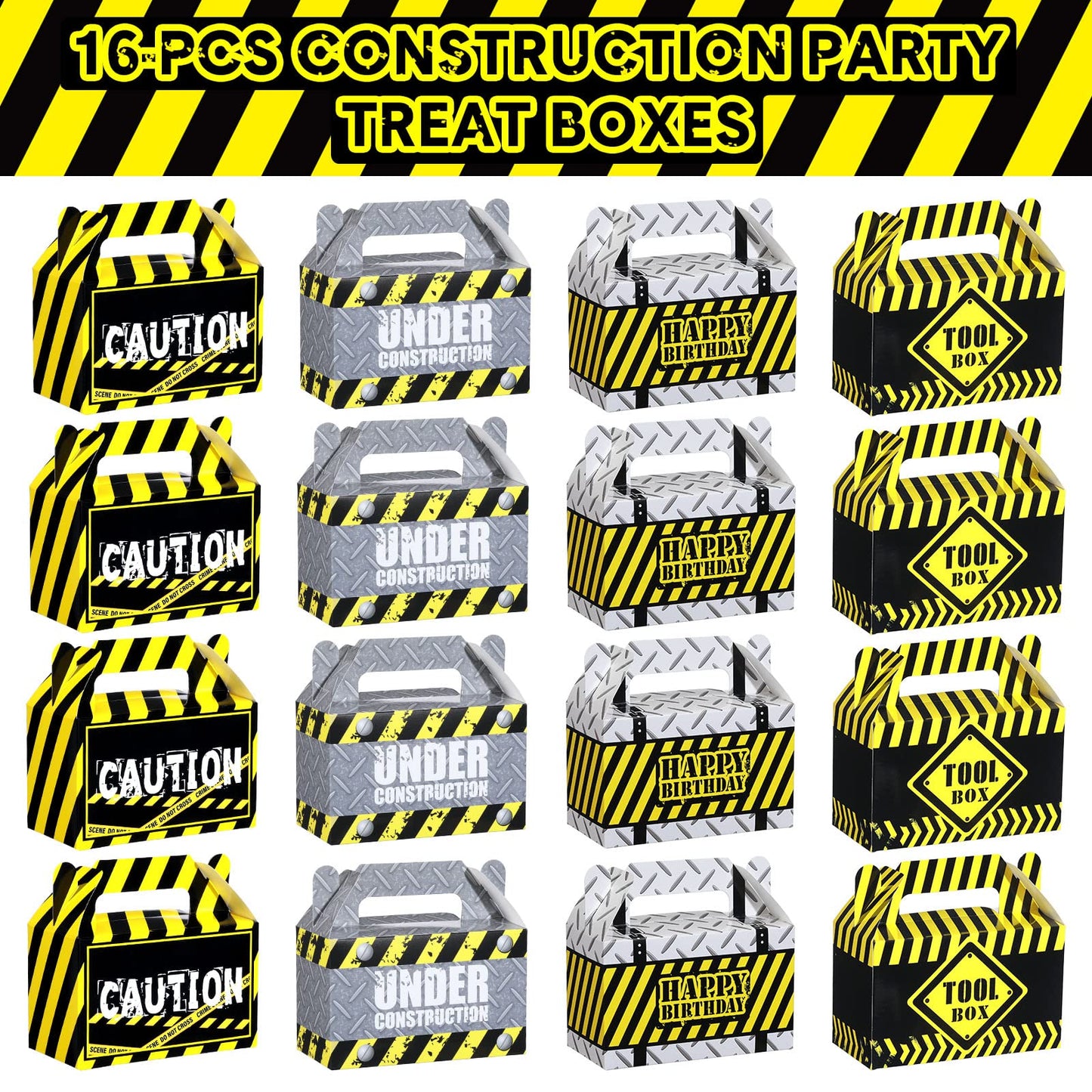 Marspark 16 Pack Construction Party Favor Boxes Construction Birthday Supplies Truck Themed Gift Bags for Treat Candy Goodie Party Decorations