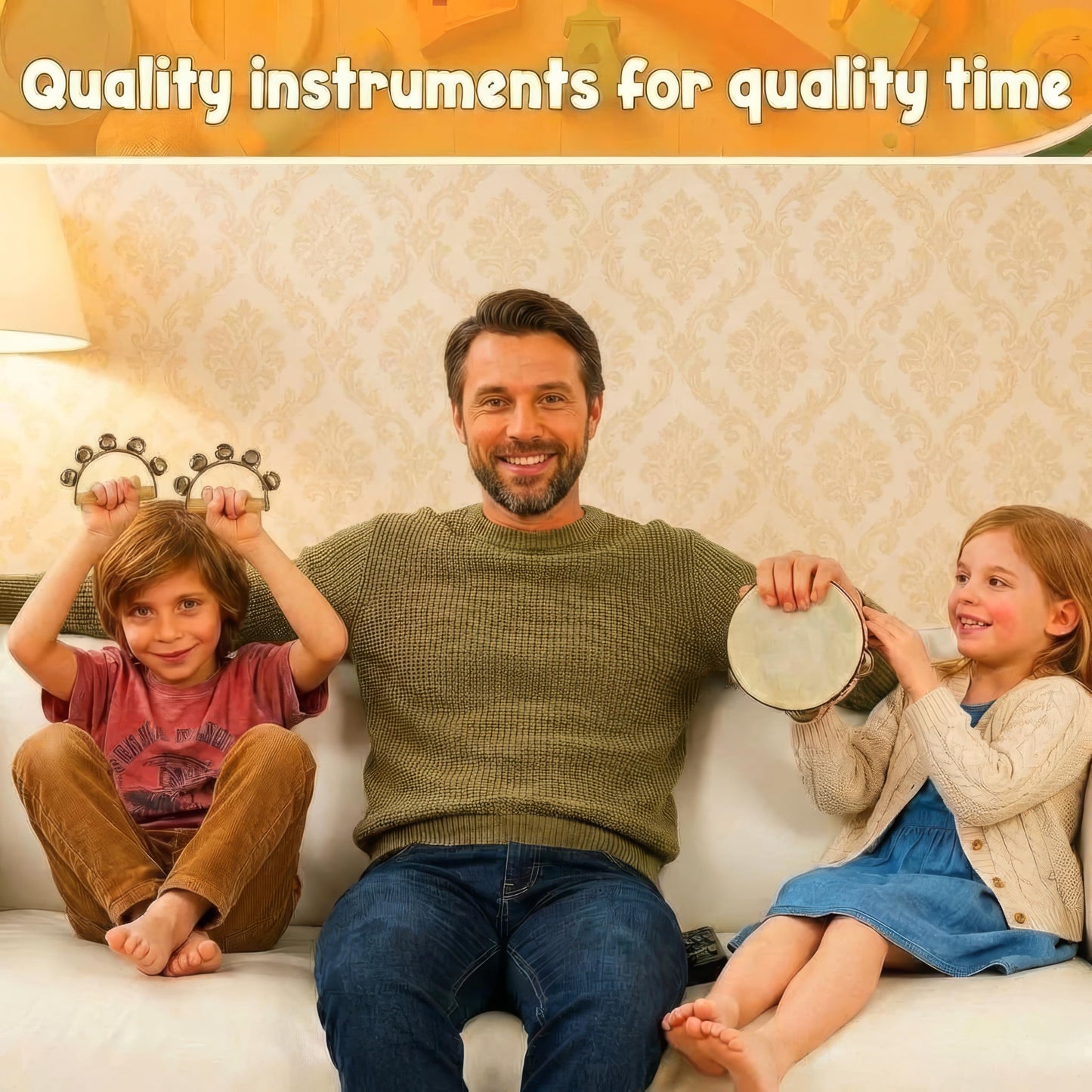 Stoie's Wooden Toddler Musical Instruments with Drum, Hand Bells, Flute, Maracas, Castanet, Tamburine, for Babies and Kids, Eco Friendly Montessori Educational Toy
