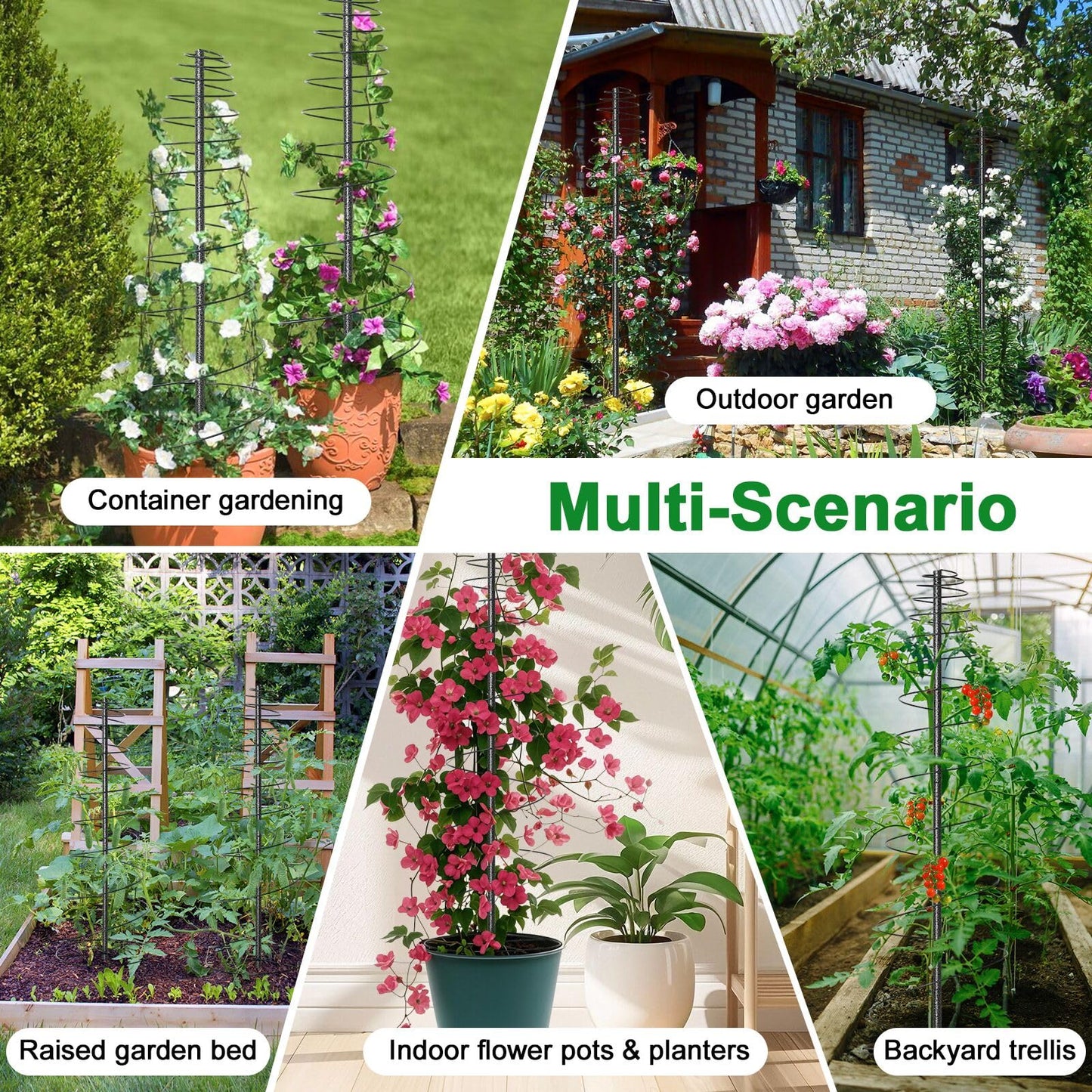 Spiral Frame Trellis for Climbing Plants Outdoor Indoor - 44" Adjustable Heavy Duty Metal Garden Plant Support with Anti-Wobble Screws,for Pole Beans,Tomato, Sweet Pea,Clematis,Potted Plants,Vine
