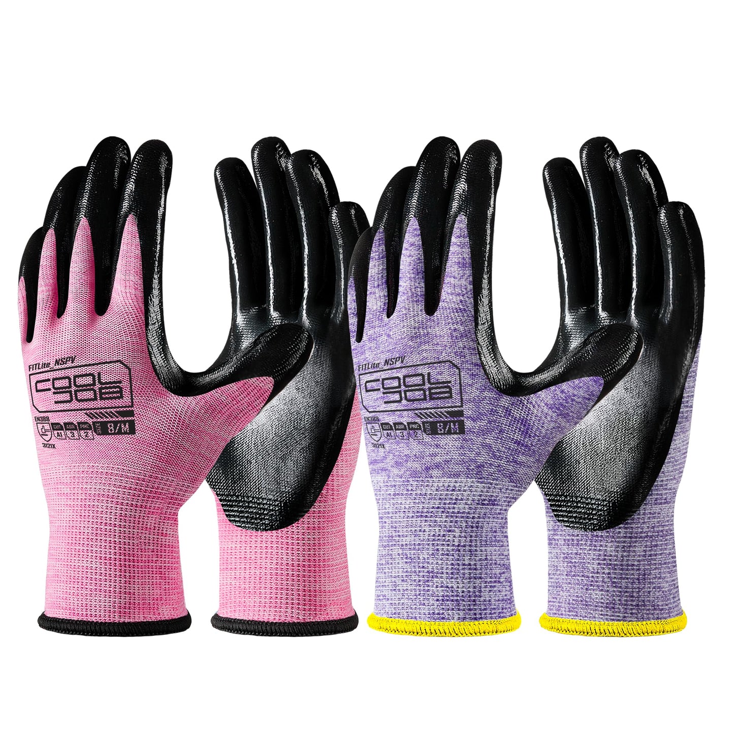 COOLJOB 10 Pairs Nitrile Dipped Rubber Coated Safety Work Gloves with Grip, Non-slip Bulk Gardening Roofing Gloves for Ladies Women, Oil-resistant Gear for Package Handler, Warehouse Worker, Small