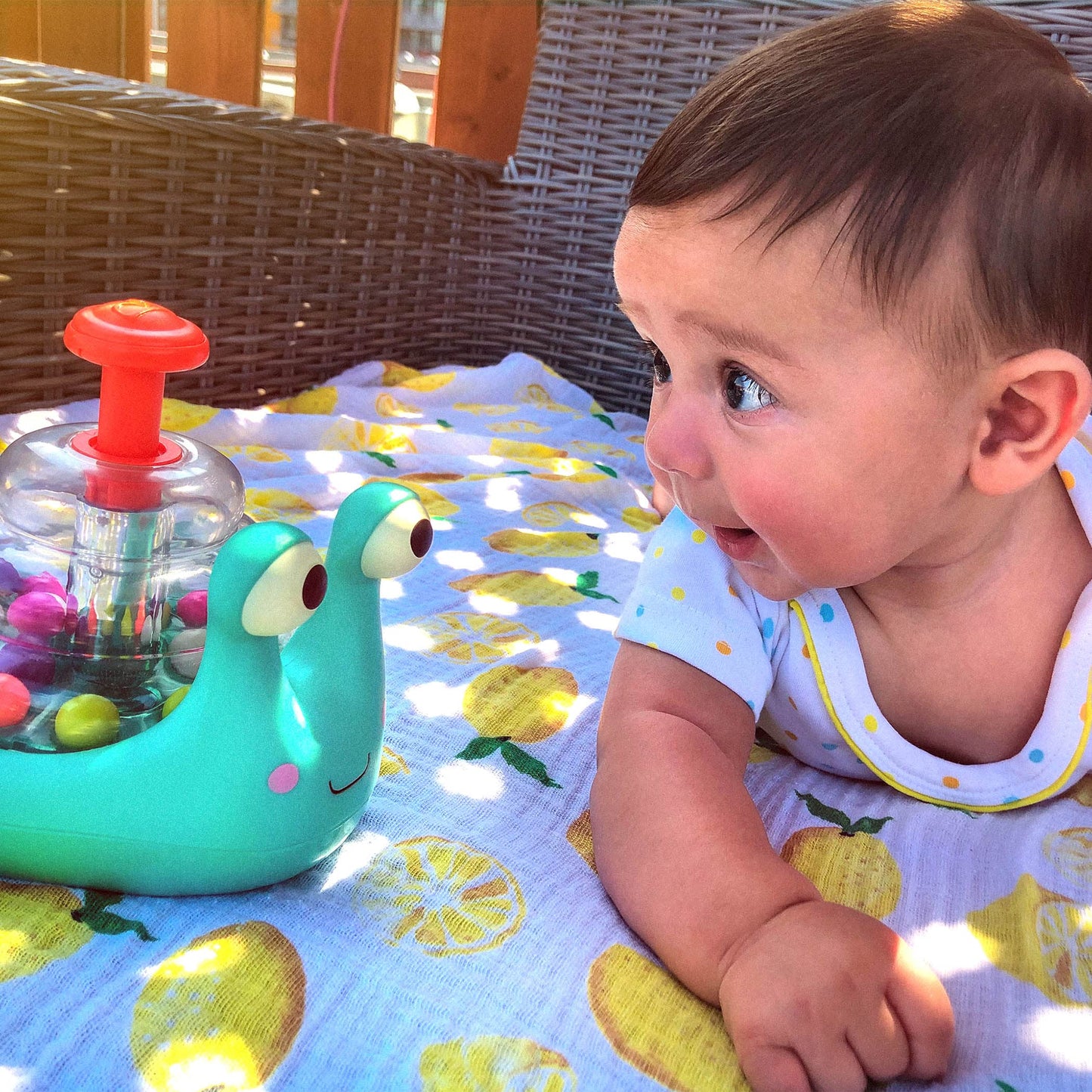 B. toys – Light Up Snail Ball PopperBaby Toy with Glowing Effects & Easy– Grip Handle – Interactive Educational Toy for Motor Skills Development – Colorful Baby Toys for 10+ Months