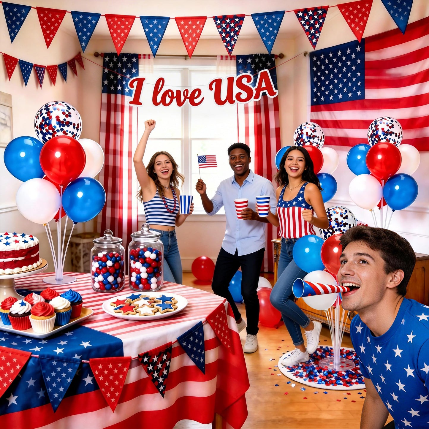 JOYYPOP 4th of July Balloon Centerpieces for Tables 4 Sets Balloon Stand Kit with 40 Red White Blue Confetti Balloons Patriotic 250th Anniversary Independence Day Table Decorations