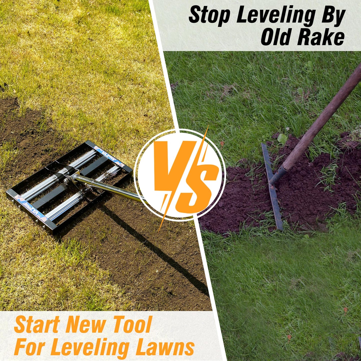 Updated Lawn Leveling Rake 17"x10", Lawn Leveler with Aluminum Rollers, Yard Leveling Rake Stainless Steel with 27-80" Adjustable Handle, Heavy-Duty Ground Leveler Suit for Garden, Golf Lawn, Farm