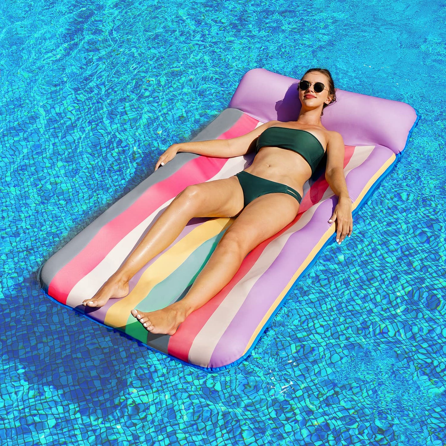 PARENTSWELL Oversized Pool Float - 72" x 36", X-Large, Fabric-Covered Pool Lounger with Headrest