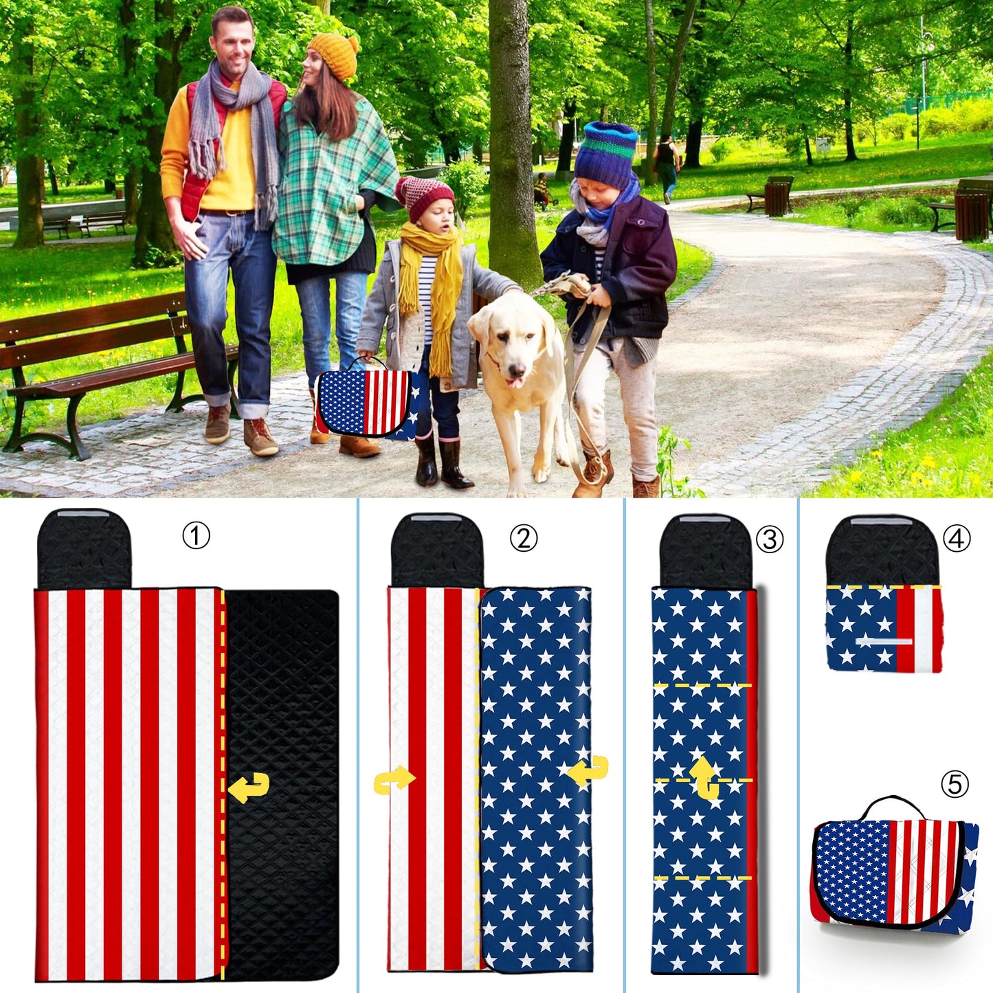 Poedist Extra Large Patriotic Picnic Blanket Waterproof,80"x 80"Foldable Machine Washable Beach Blanket,Outdoor Blanket for 6-8 Adults,Suitable for Indoor Crawling,Park Beach,Camping,Hiking,Travel