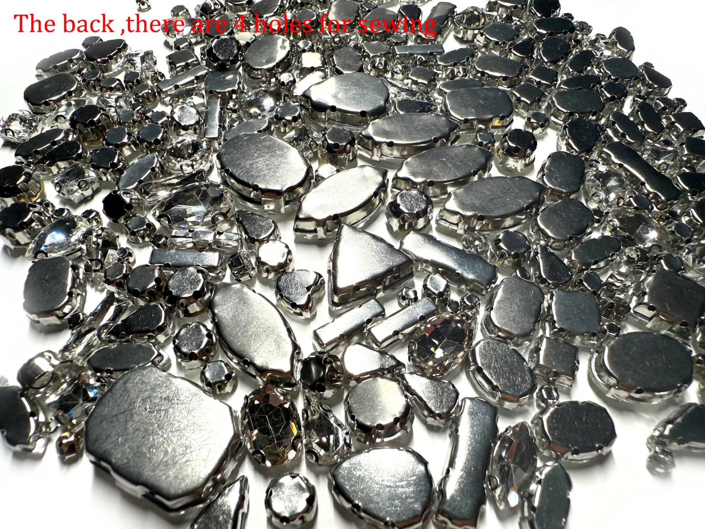260 PCS/Pack 9 Shapes 24 Sizes Mixed Clear Crystals, Silver Sew on Glass Rhinestones,Crystal Gems Mental Flatback with Silver Claw, for Jewelry Crafts Costume DIY Garment