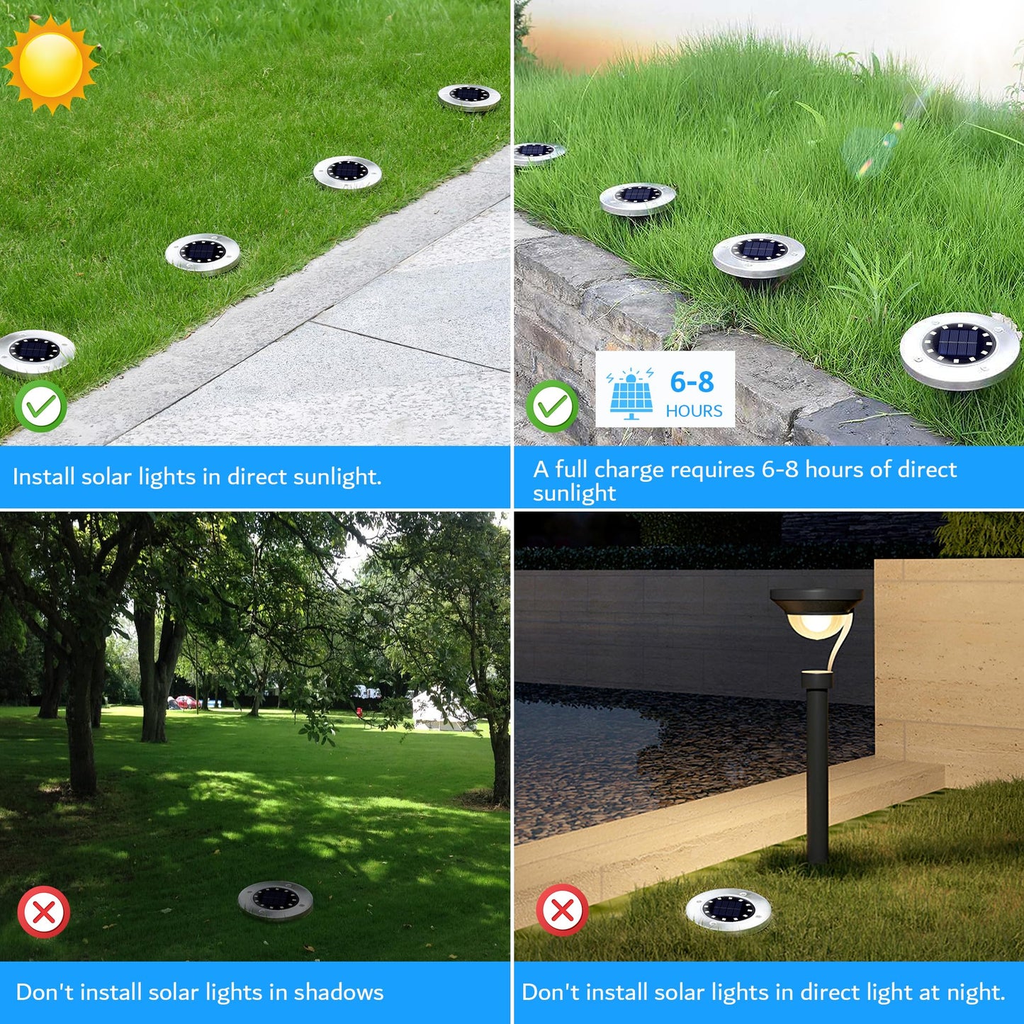Biling Solar Ground Lights Outdoor 12 Packs, Bright 12 LEDs Solar Lights Outdoor Waterproof for Yard Walkway Garden Driveway (Warm White)