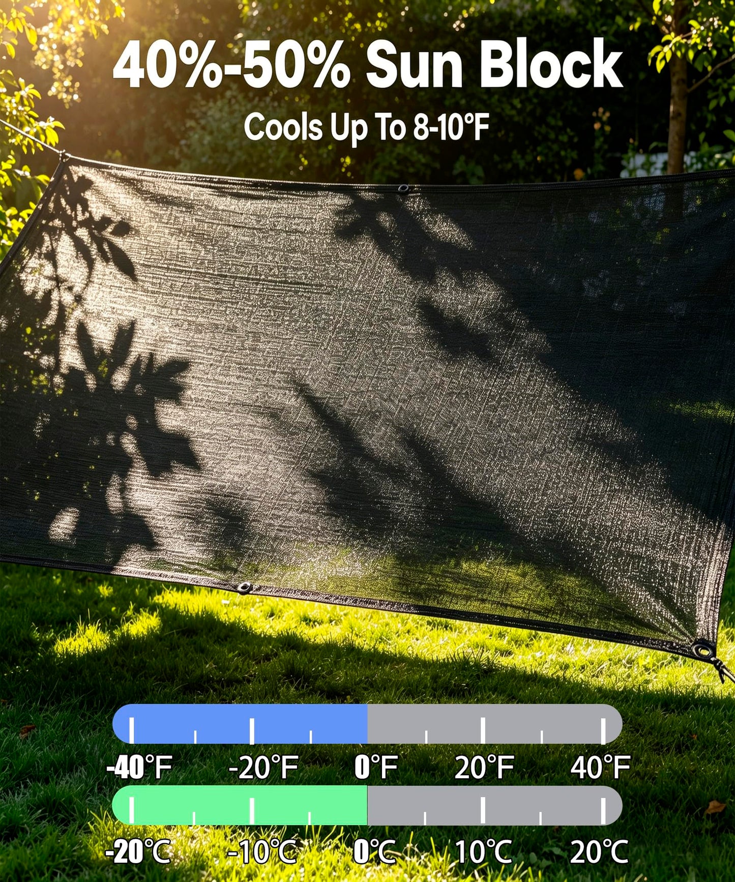 E.share 40%-50% Black Sun Shade Cloth Outdoor - 12Ft X 6Ft Garden Shade Netting with Grommets for Greenhouse, Plant Covers, Patio, Chicken Coop, Barn & Kennel