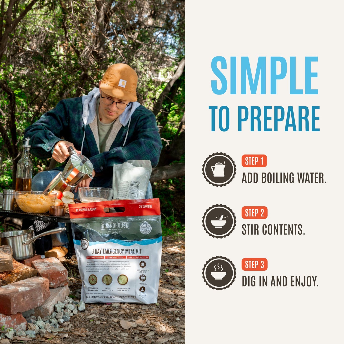 by Chuck Norris Roundhouse Provisions 3 Day, 26 servings Emergency Meal Kit, Grab-and-Go, Premade, Disaster Prep, Hiking, Survival, Adventure, Camping Food, 25 Year Shelf Life.