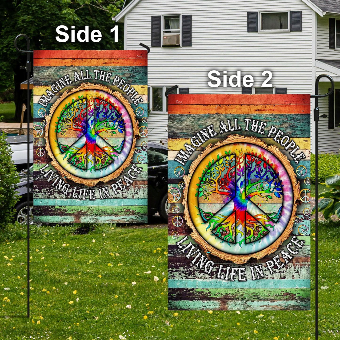 American Flag-Peace Sign Hippie Imagine All The People Living Life In Peace TPT597F, Garden Flag 11.5" x 17.5"-USA Premium Polyester-Decorative Indoor Outdoor Flags