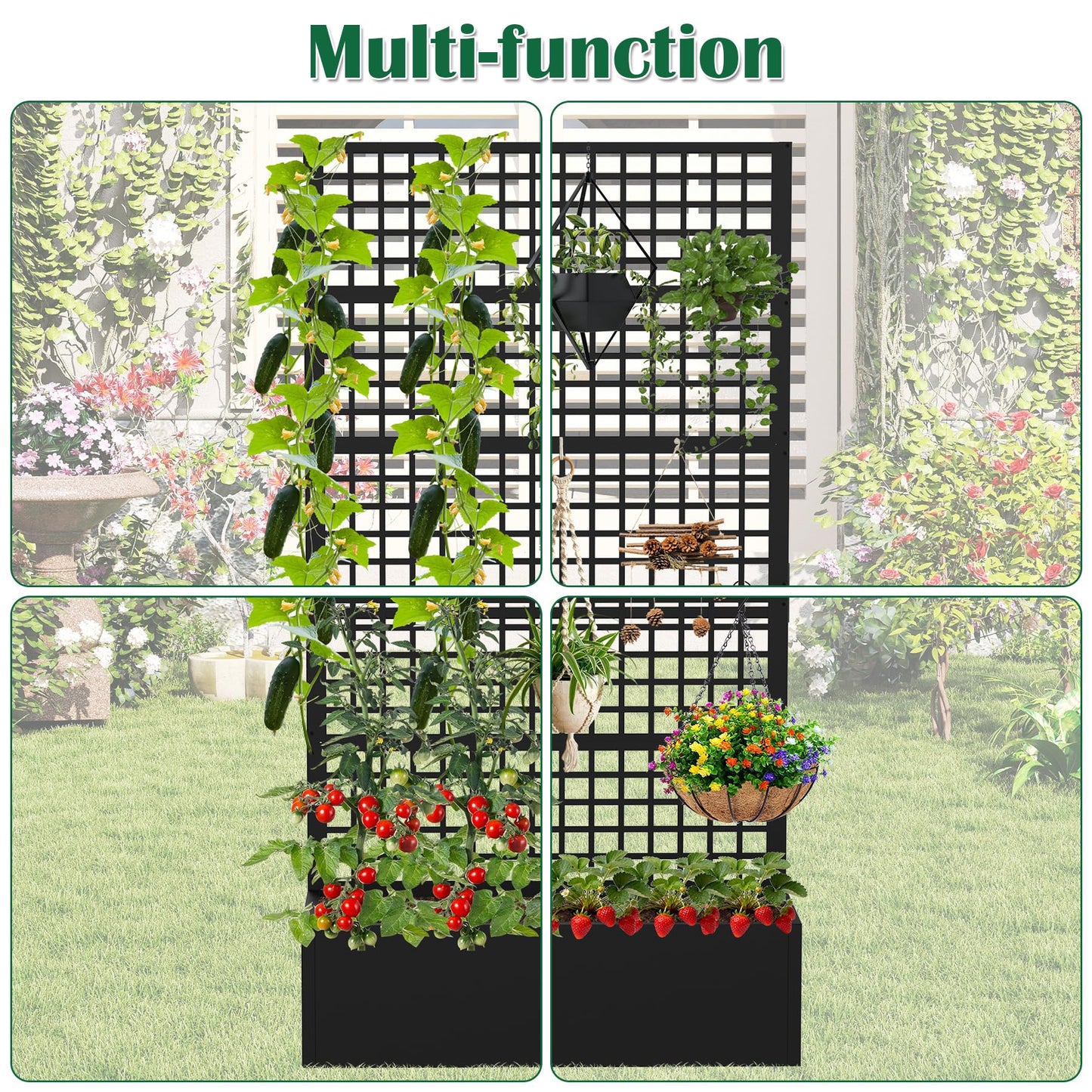 Toriexon Metal Planter Box with Trellis 36" L x 16" W x 72" H, Raised Garden Bed with Privacy Screen, Privacy Planters for Climbing Plants, Flowers, Vegetables, Fruits