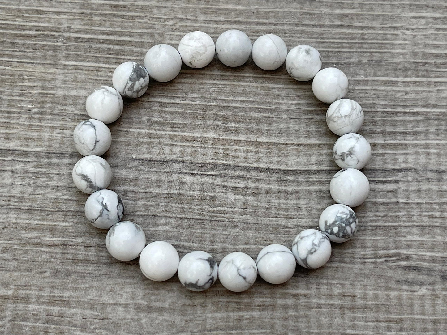 GAF TREASURES White Howlite Crystal Bead Bracelet 8mm, Genuine White Howlite Stretch Gemstone Bracelet, Healing Crystal Bracelet, Gift for Men & Women (1)