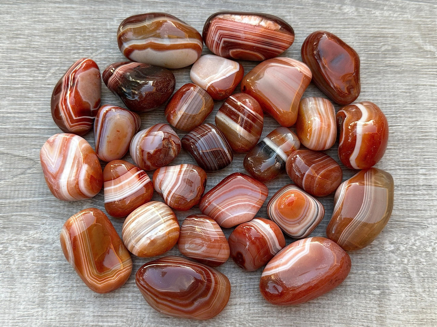 GAF TREASURES 5 Pcs Red Banded Agate Tumbled Stones – Polished Natural Red Banded Agate Gemstones for Collection, Display & Crafting (Red Banded Agate)