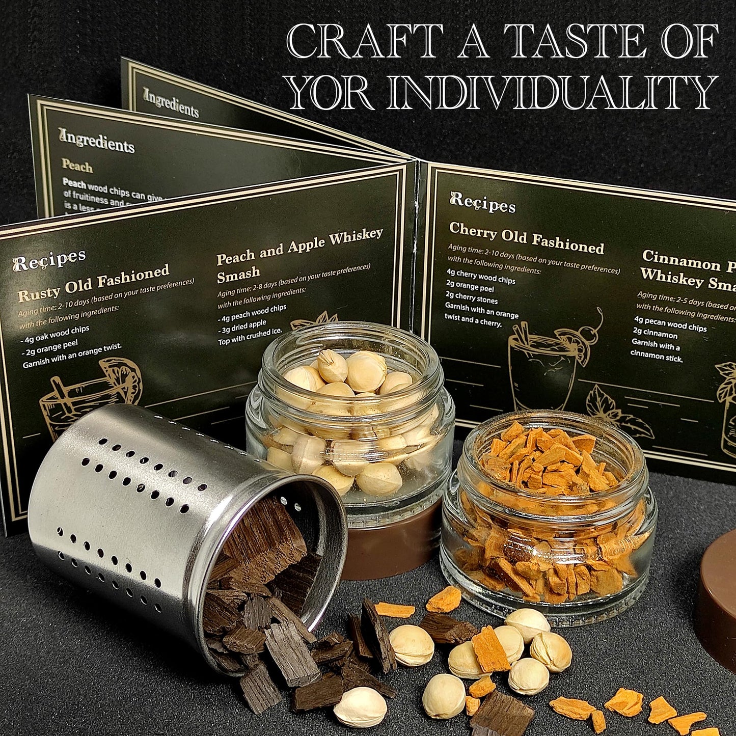 DIY Whiskey Gifts for Men - DIY Whiskey Infusion Set - Whiskey Making Kit - Decanter Set with Botanicals & Wood Chips - Bourbon Decanter & Birthday Gifts for Men