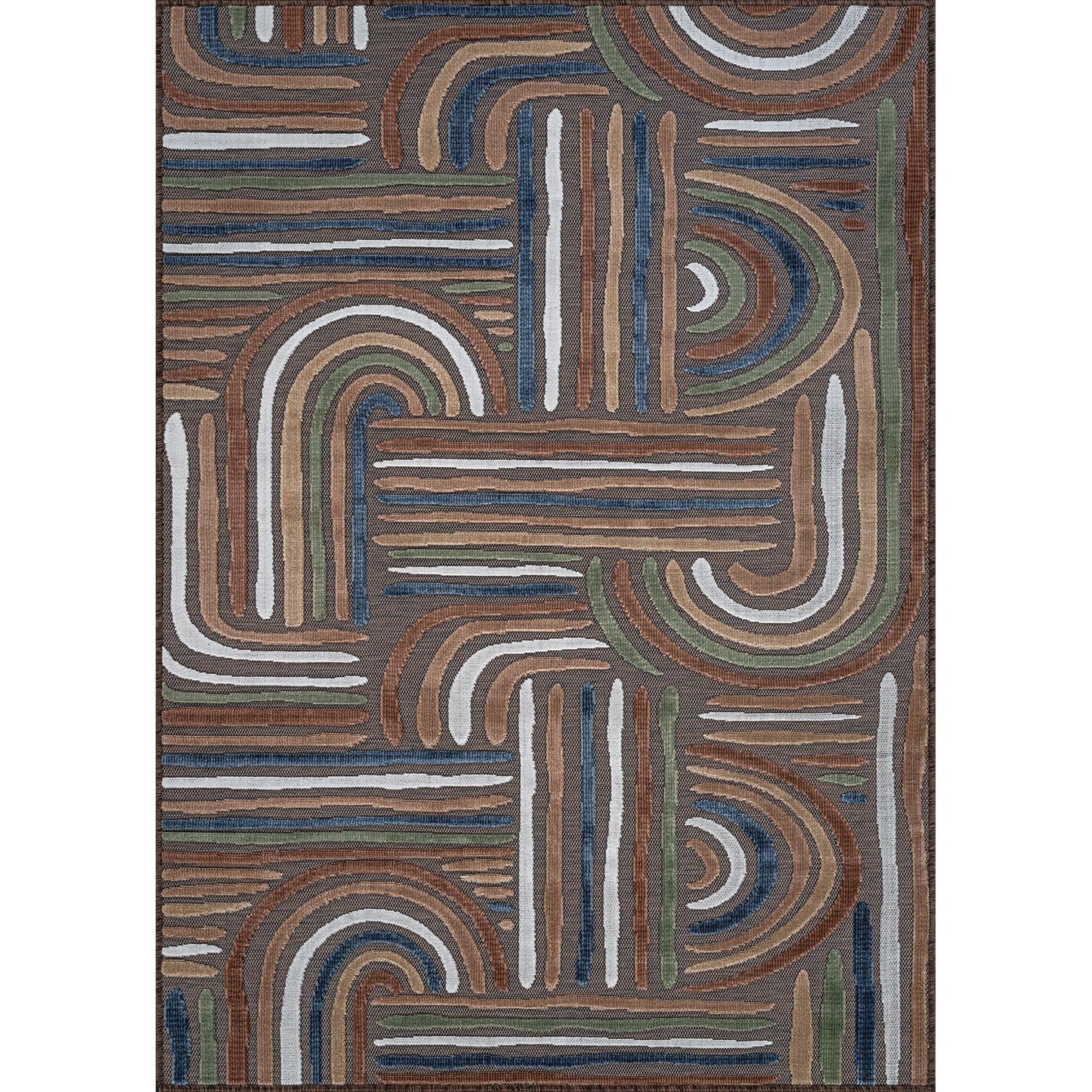 CAMILSON Indoor Outdoor Rug, Brown 5x7 Geometric Arch Striped Area Rugs for Patio and Home Areas, Easy-Cleaning Non-Shedding Living Room, Garden and Deck Washable Outside Carpet (5 x 7)