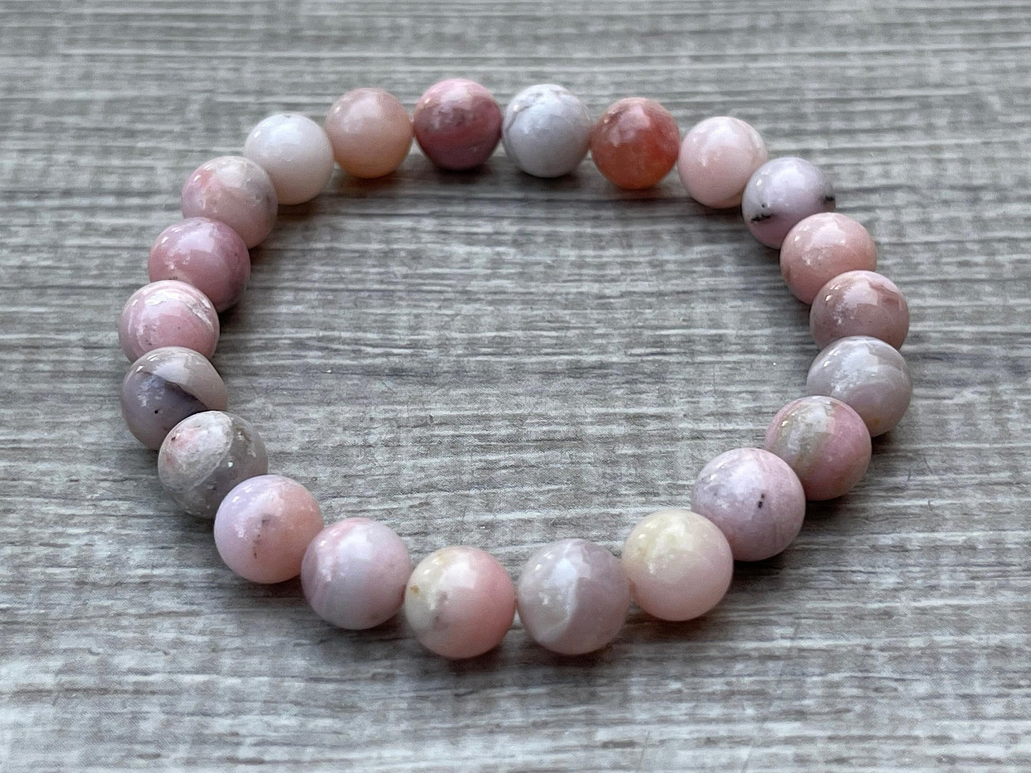 GAF TREASURES Pink Opal Crystal Bead Bracelet 8mm, Genuine Pink Opal Stretch Gemstone Bracelet, Healing Crystal Bracelet, Gift for Men & Women (1)