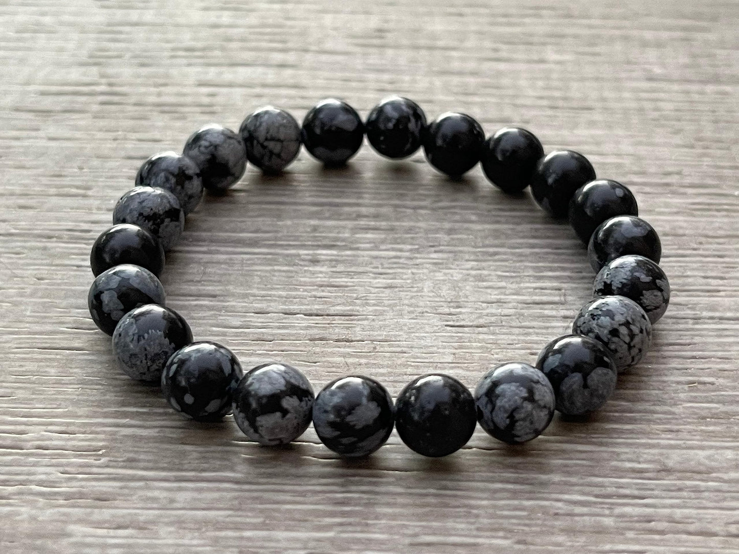 GAF TREASURES Snowflake Obsidian Crystal Bead Bracelet 8mm, Genuine Snowflake Obsidian Stretch Gemstone Bracelet, Healing Crystal Bracelet, Gift for Men & Women (1)
