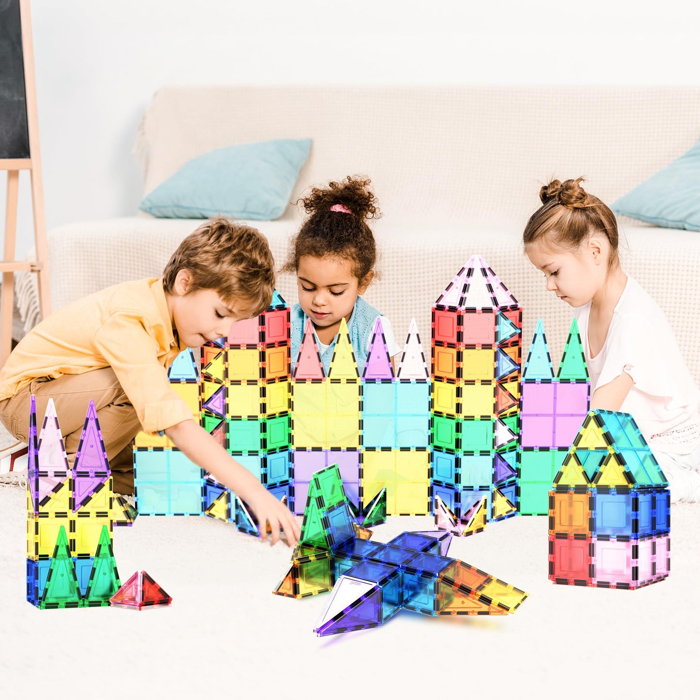 PicassoTiles 100 Piece Set 100pcs Magnet Building Tiles Clear Magnetic 3D Blocks Construction Playboards, Creativity Beyond Imagination, Inspirational, Recreational, Educational Conventional