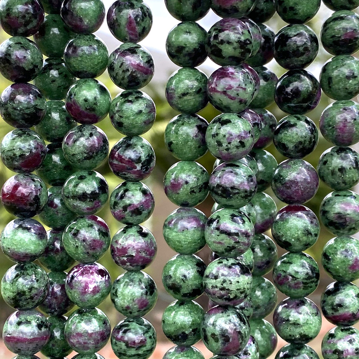ABCGEMS Tanzania Darkest Ruby in Zoisite Beads - AAA (Occasional Red Ruby Inclusions & Intense Green Zoisite) Healing Energy DIY Jewelry Making Smooth Round 10mm