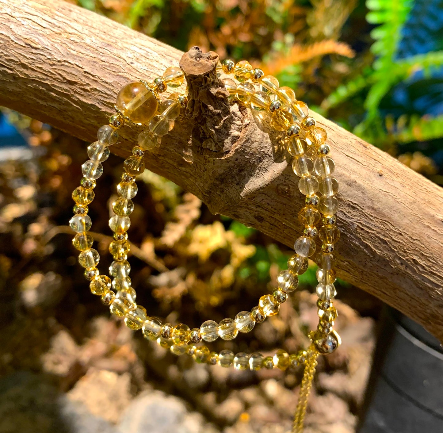 PSEEHEE Handmade Genuine Citrine Crystal Beads Double Layered 14k Gold Filled Wire Bracelet, Birthstone Chakra Healing Gemstone Crystal Adjustable Bangle Cuff Jewelry Gift for Women