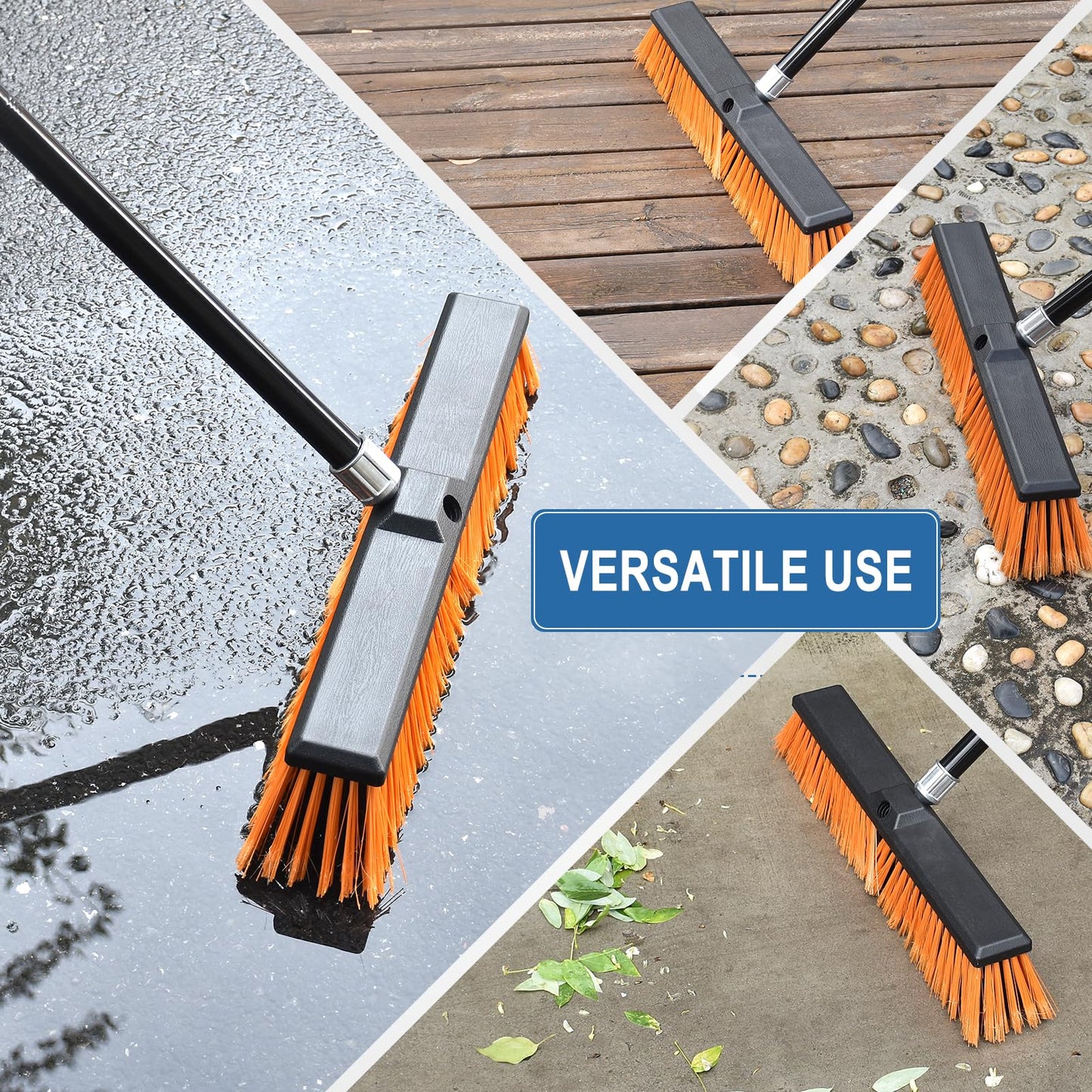 PBHEPJ 24 Inchs Push Broom Outdoor Heavy Duty, Shop Broom with 60" Long Handle for Cleaning Outdoor or Indoor Tile, Garage, Shop, Deck, Concrete, Wood, Stone, Patio Floor, 2 Pack