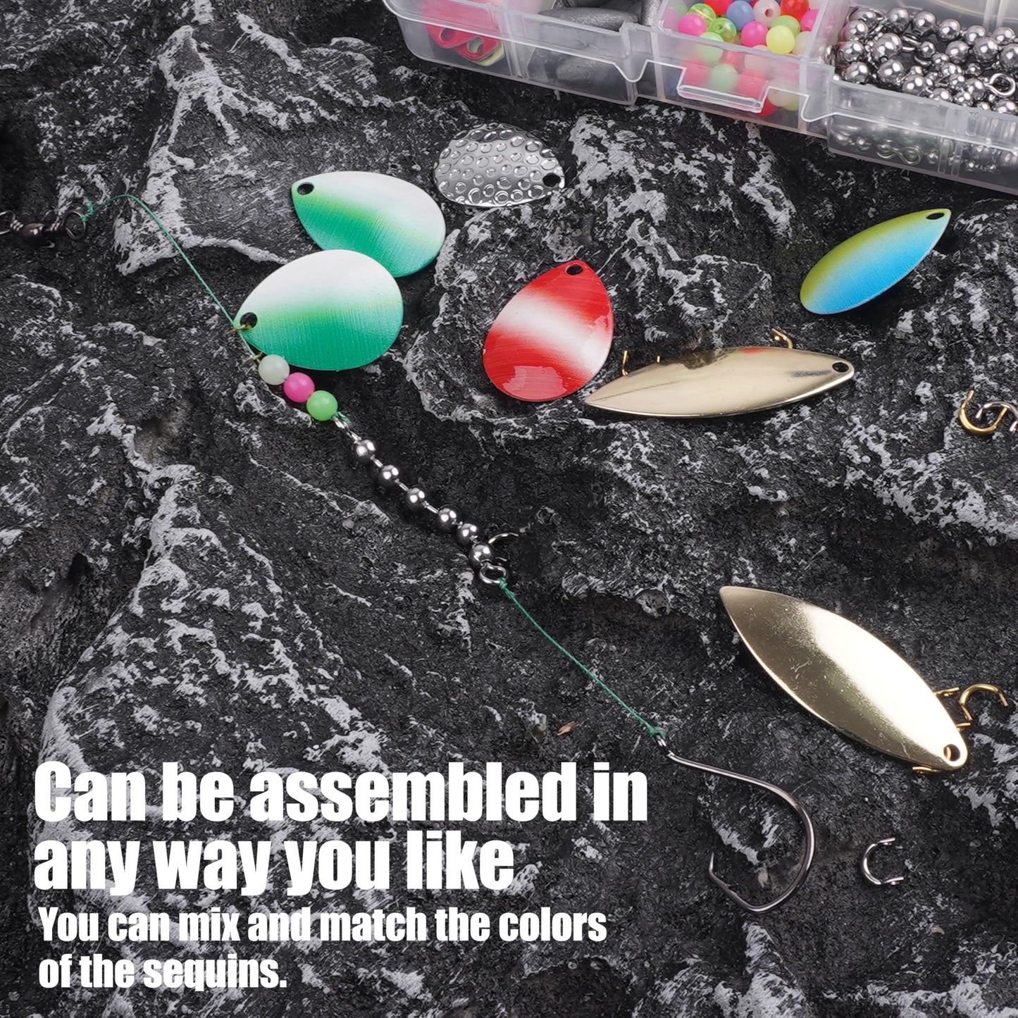 Walleye Rigs Fishing Lure Making Kit, 146pcs DIY Spinner Making Supplies Parts Colorado Blades Clevises Beads Hooks Swivels High Speed Trolling Drilling Rig Fishing Tackle