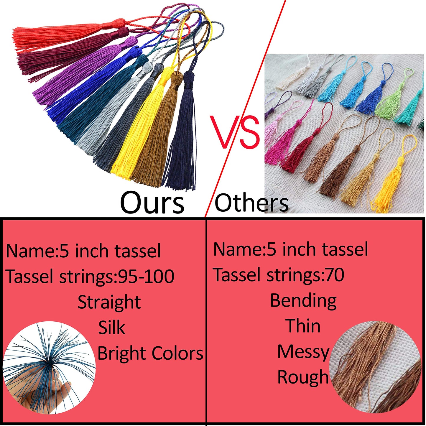 Makhry 100 Pieces Bookmark Tassels 13cm/5 Inch Colorful Silky Tassels with Loop Handmade Tassels for Crafts Jewelry Making DIY Art Projects School Supply 10 Colors（(Mixed 2 Dark)