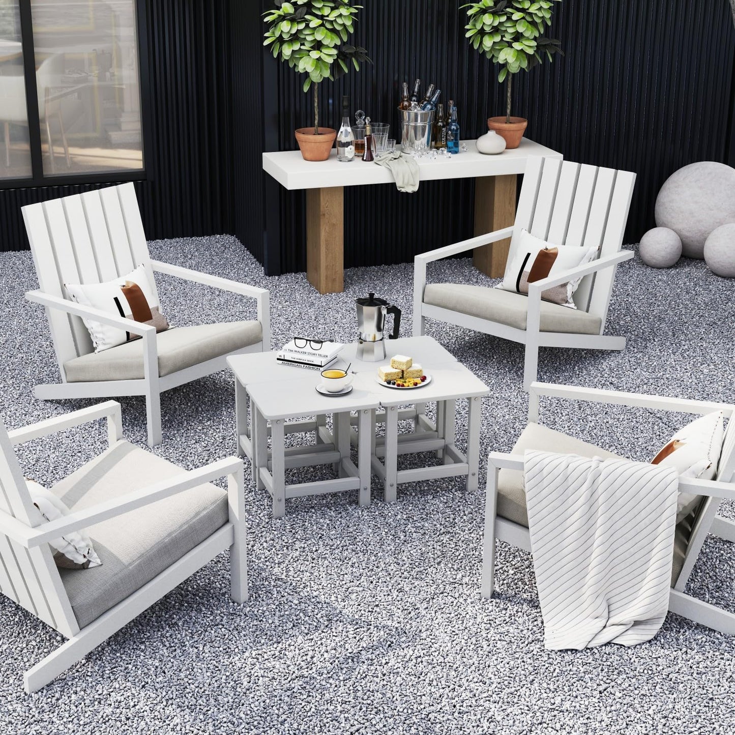 BIVODA Weatherproof Outdoor Side Table, HDPE Small Outdoor Table for Adirondack, 16.6-Inch Patio Square End Tables for Garden, Backyard, Porch, Deck, Balcony, Poolside (White)