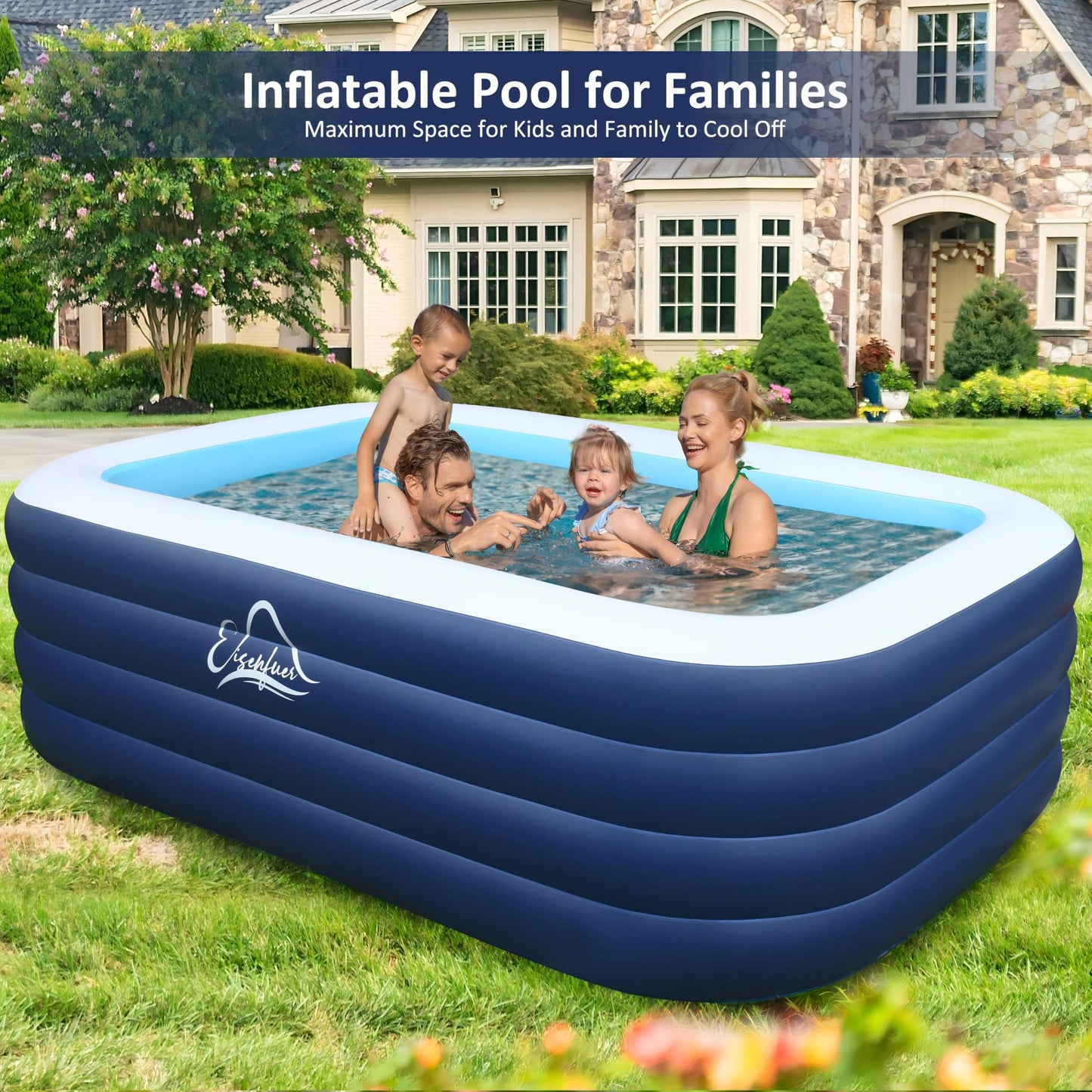Eisenfuer Inflatable Pool 2026 New Upgrade, First Collapse-Proof 4-Layer Pool with 4 Independent Air Chambers, 99"x60"x28" Thickened Deep Durable Kids Pool, Outdoor Backyard Garden Swimming Pool