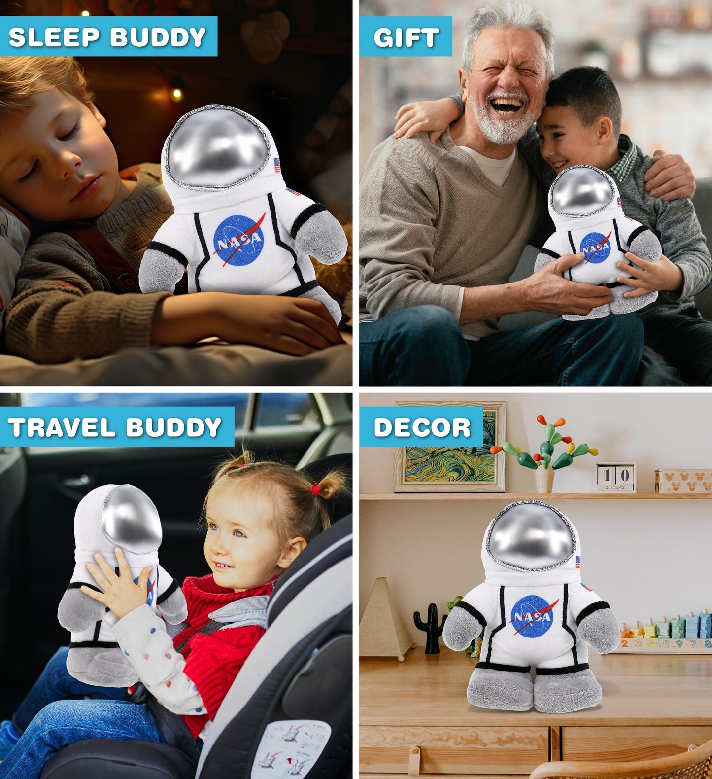 DolliBu Snug Mooshies Standing Astronaut Stuffed Plush Toy - Cuddly Super Squishy, Huggable Big Plush for Girls and Boys, Cute Toy Stuffed Pillow for Kids - 9 inches