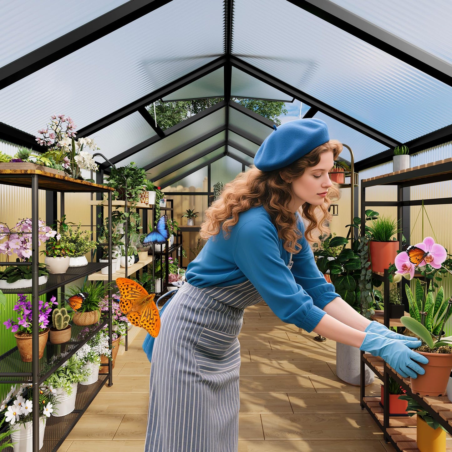 Garvee 6 x 8 FT Greenhouse, Greenhouses for Outside, Polycarbonate Greenhouse with Aluminum Frame, Lockable Door and Ajustable Roof Vent for Backyard, Green Houses for Outside Garden Backyard, Patio