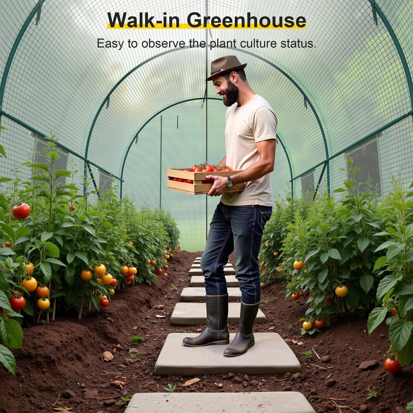 Greenhouse, 10’x7’x7’ Walk-in Greenhouse Heavy Duty Tunnel Green House with 6 Ventilated Mesh Windows & Zippered Roll-up Door, Large Plant Garden Hot House Outdoor with Reinforced Frame