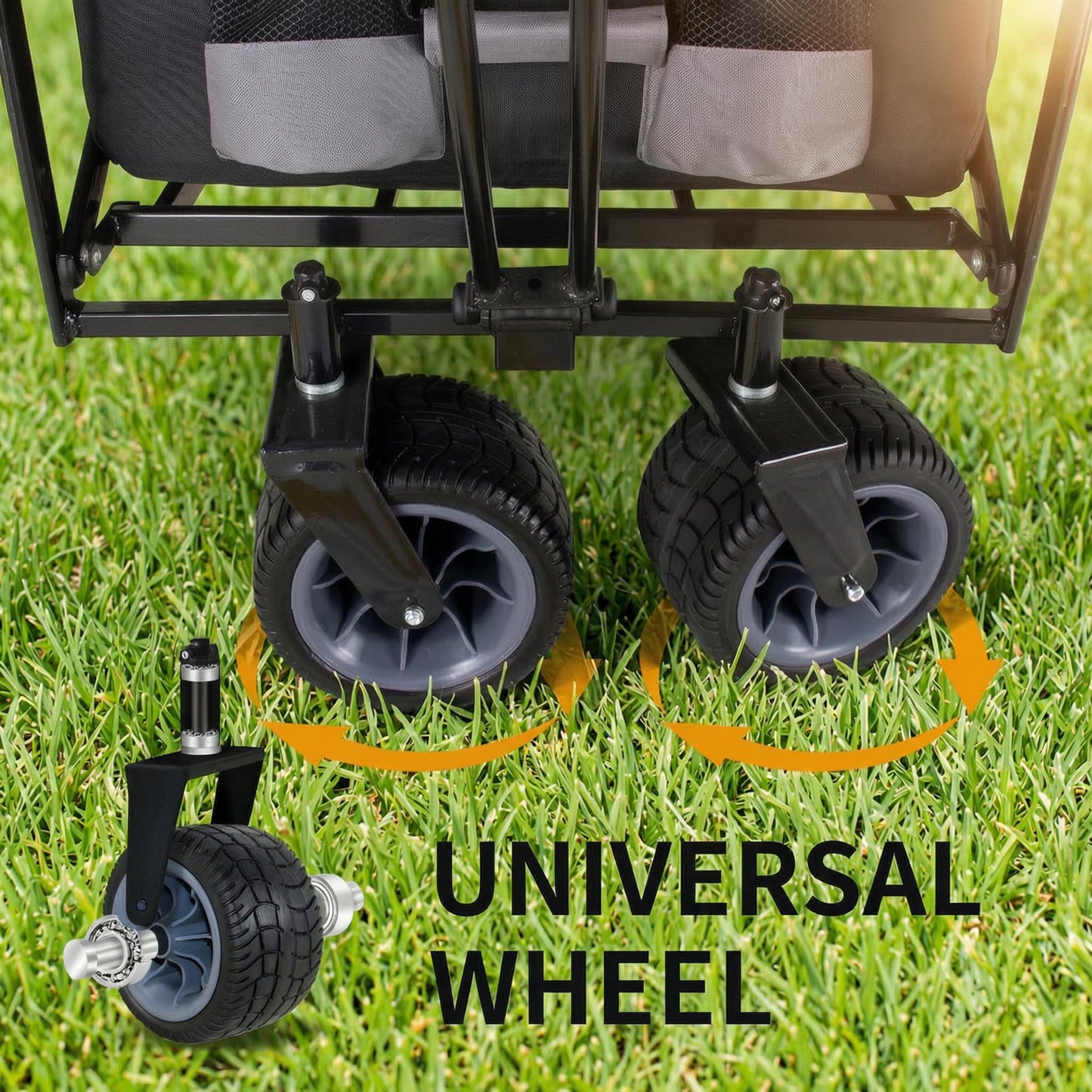 TMZ All Terrain Utility Folding Wagon, Collapsible Garden Cart, Heavy Duty Beach Wagon, for Shopping, Camping, and Outdoor Activities with Push Handle and Brake (Black/Grey)
