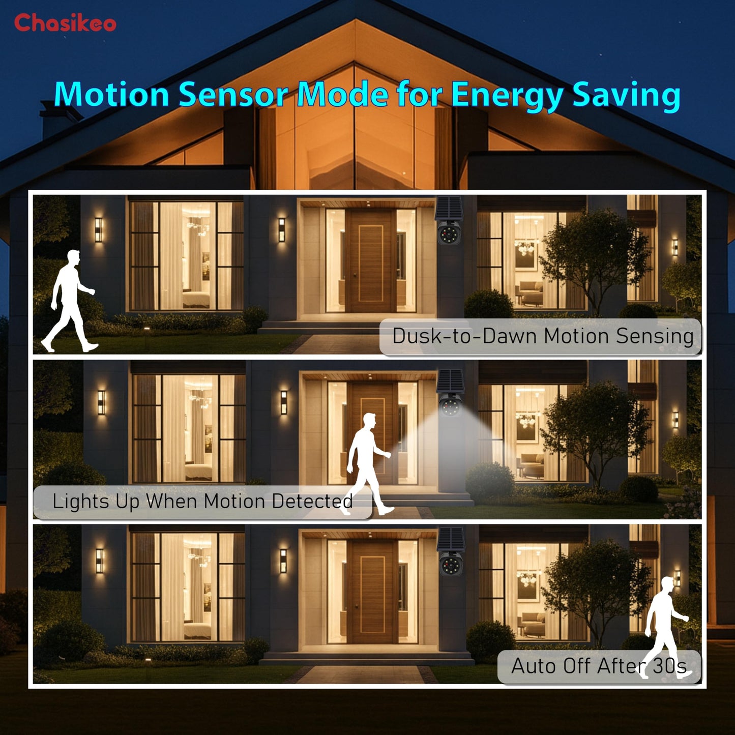 Chasikeo Solar Motion Light Outdoor, Solar Spotlight with Motion Sensor, IP67 Waterproof Solar Power Security Light, 360° Rotatable for Garden, Yard, Pathway, Fence, Driveway, 1200LM(1 Pack)