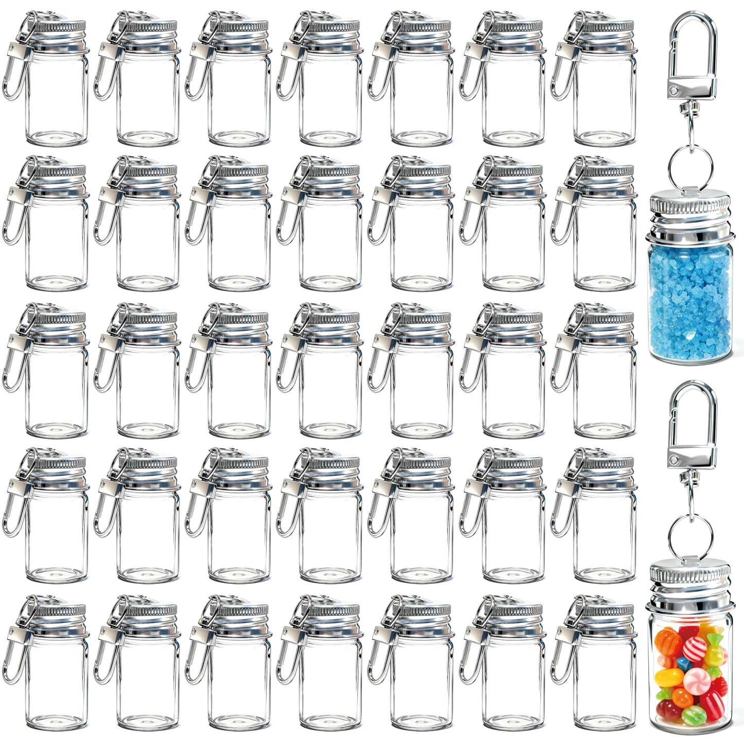 36 Pack 7ml Mini Glass Bottles with Aluminum Lids and Keychains, Tiny Wishing Jars for DIY Crafts, Wedding Favors, Home Decoration & Travel Gifts