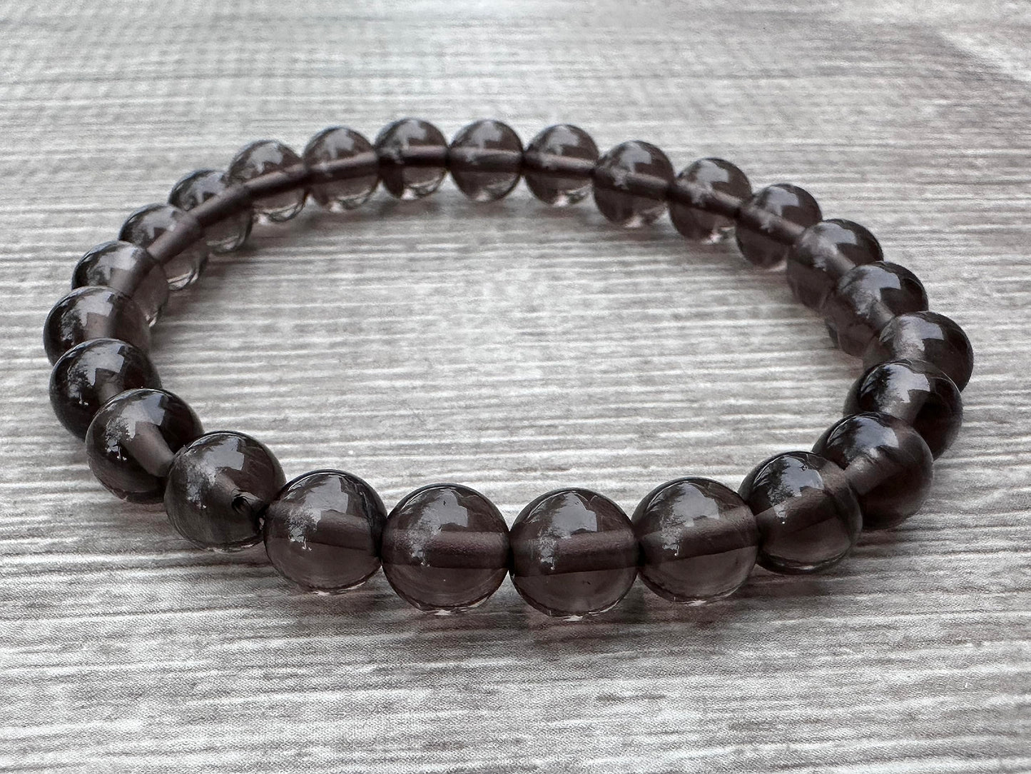 GAF TREASURES Smoky Obsidian Crystal Bead Bracelet 8mm, Genuine Smoky Obsidian Stretch Gemstone Bracelet, Healing Crystal Bracelet, Gift for Men & Women (1)