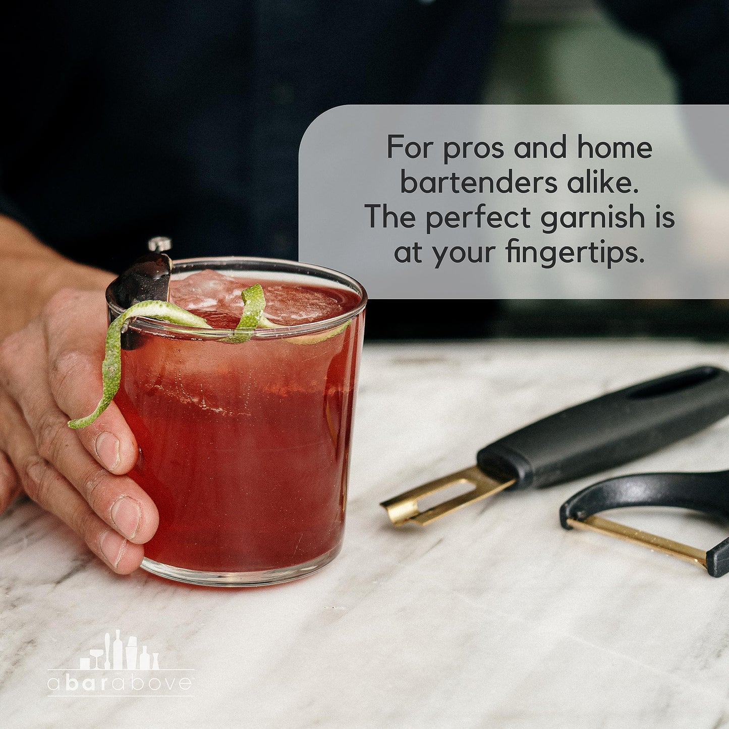 A Bar Above Black Handle Stainless Steel Channel Knife, Chef-Grade Citrus Garnish Tool, Zester and Fruit Peeler for Cocktails, Culinary Presentation, and Kitchen Use
