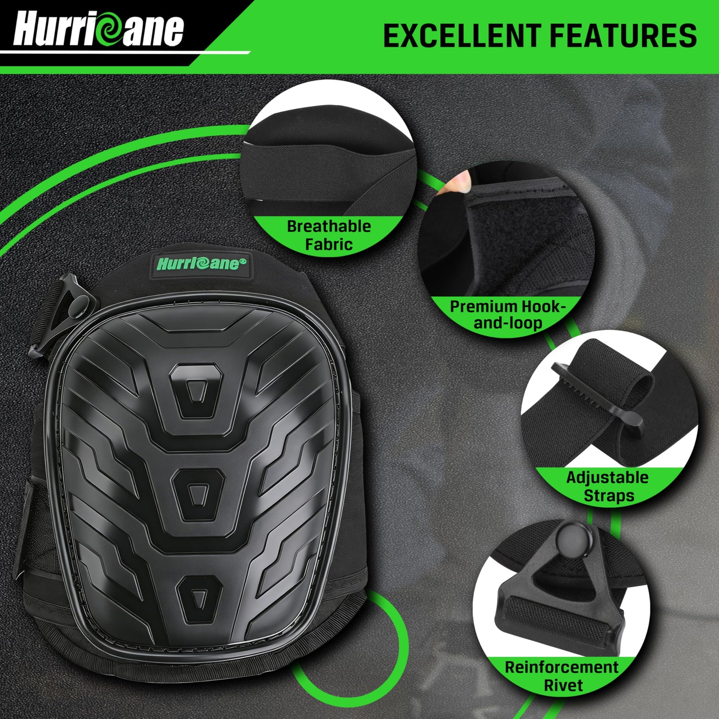 HURRICANE Professional Knee Pads for Men & Women-Heavy Duty Gel & Foam Cushion with Adjustable Straps for Work,Construction, Gardening, Flooring,Welding，Plumbers, Electricians