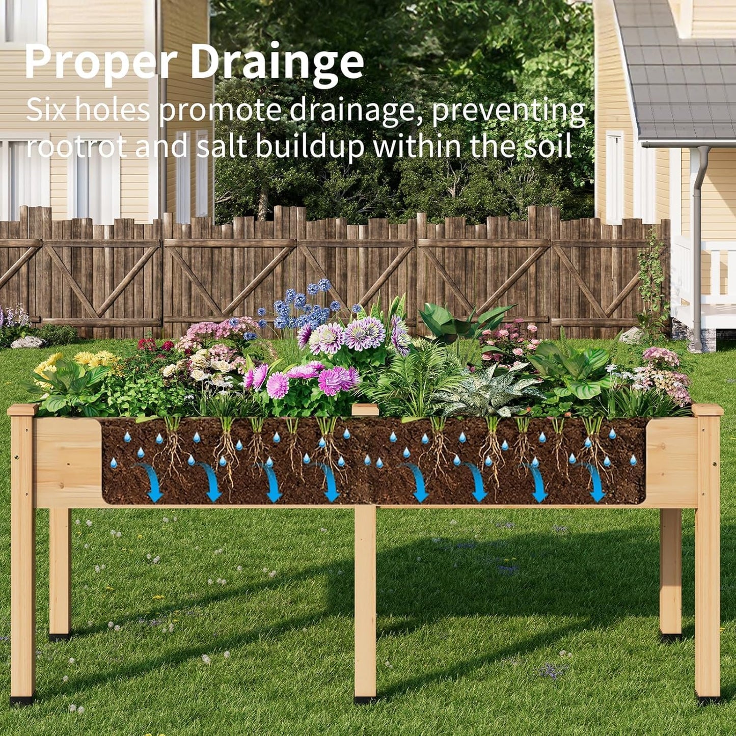 ZIENLIFE Wood Raised Garden Bed, 72x24x30in Elevated Wooden Planter Box with Legs Standing Growing Bed for Backyard, Patio, Balcony with Bed Liner, 200 Pound Capacity 3PCS