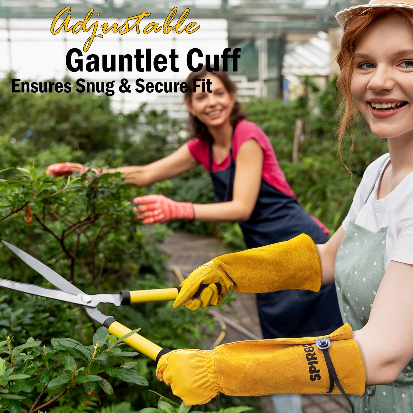 SPIR8UP Cowhide Rose Pruning Gloves, Thorn Proof Long Gardening Gloves for Women & Men, Durable Gauntlet for Cactus Handling (Yellow, Medium)